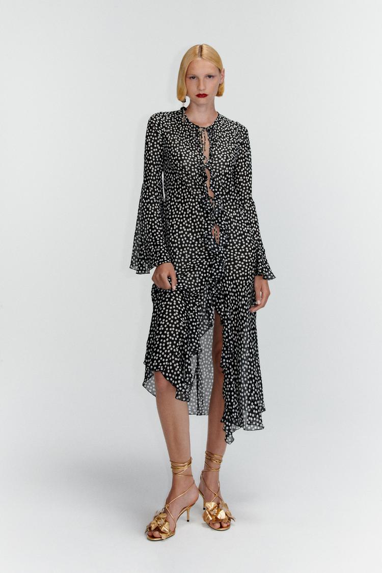 ZARA DOTTED FLUID KIMONO BLACK / high quality WHITE